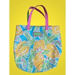 Lilly Pulitzer by Estee Lauder Large Tote Pink Green Handle Yellow Blue